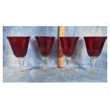 FOUR RUBY RED WINE GOBLETS