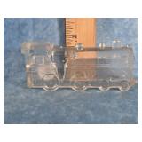 VINTAGE CLEAR GLASS LOCOMOTIVE CANDY CONTAINER