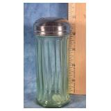 GREEN RIBBED GLASS SUGAR SHAKER