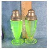 URANIUM GLASS OPTIC BLOCK SALT & PEPPER SHAKERS