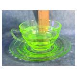 ANCHOR HOCKING GREEN URANIUM GLASS CUP & SAUCER