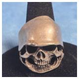 STERLING SILVER SKULL HELMET RING 11 GRAMS