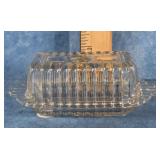 HAZEL-ATLAS ART DECO RIBBED GLASS BUTTER DISH
