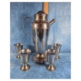FARBERWARE COCKTAIL SHAKER & 4 PEDESTAL CUPS