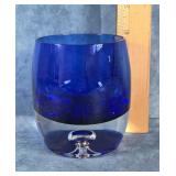 COBALT BLUE TO CLEAR HAND BLOWN GLASS VASE