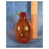 VINTAGE MID-CENTURY ORANGE CRACKLE GLASS PITCHER