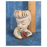 VINTAGE GLAMOUR GIRL HEAD VASE 4"