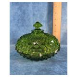 WESTMORELAND GREEN GLASS COVERED CANDY DISH