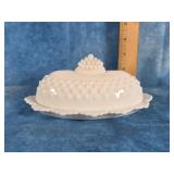FENTON HOBNAIL MILK GLASS COVERED BUTTER DISH