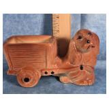CERAMIC COCKER SPANIEL DOG PULLING WAGON PLANTER