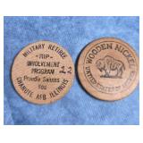 MILITARY RETIREE WOODEN NICKLE TOKENS LOT OF 2