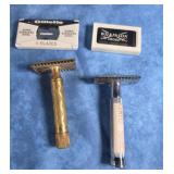 TWO OPEN COMB SAFETY RAZORS AND BLADES