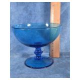 MID-CENTURY PEACOCK BLUE GLASS PEDESTAL COMPOTE