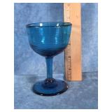 HAND-BLOWN BLUE GLASS SWIRL GOBLET