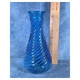 SPIRAL BLUE GLASS HAND-BLOWN VASE 7.5"
