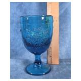 L.E. SMITH BLUE PRESSED GLASS GRAPE GOBLET