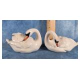 TWO SMALL CERAMIC SWAN FIGURINES