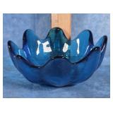 BLENKO ART GLASS COBALT BLUE LOTUS PETAL BOWL