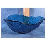 BLENKO BLUE GLASS CABBAGE LEAF BOWL