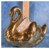 CERAMIC GOLD SWAN PLANTER