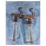 TWO VINTAGE PYREX FLAMEWARE DETACHABLE HANDLES