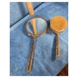 VINTAGE HAND HELD MIRROR & BRUSH VANITY SET
