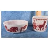 HAZEL ATLAS MILK GLASS CIRCUS CHILDS CUP & BOWL