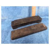 ANTIQUE WOODEN BOX CONTAINING A SHARPENING STONE