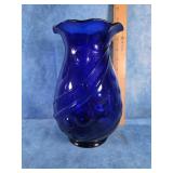 LOUIE GLASS CO. COBALT BLUE GLASS VASE 9.5" TALL