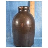 ANTIQUE BROWN-GLAZED STONEWARE JAR 9"
