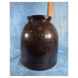 LARGE VTG. DARK BROWN GLAZED STONEWARE CROCK