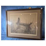 VTG. FRAMED PRINT "CANOE OF TULES- POMO 21" x 17"