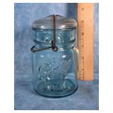 AQUA BLUE NO. 8 BALL IDEAL GLASS CANNING JAR W LID