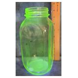 GREEN URANIUM GLASS FRUIT JAR 8"