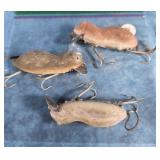 3 VTG. HEDDON MEADOW MOUSE FISHING LURES