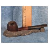 VTG. ESTATE SMOKING PIPE ON METAL HOLDER