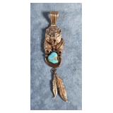NATIVE SILVER AND TURQUOISE BEAR PENDANT 14 GRAMS