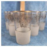 6 VINTAGE FROSTED AND GOLD FILIGREE GLASSES