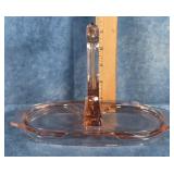 PINK DEPRESSION GLASS CREAMER AND SUGAR TRAY