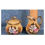 VTG. ENESCO MINIATURE FLORAL CREAMER & SUGAR SET