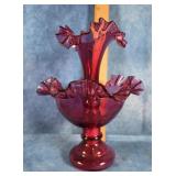 FENTON CRANBERRY SINGLE HORN EPERGNE VASE