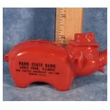 VTG. RED PLASTIC ADVERTISING PIGGY BANK