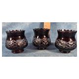 3 BOHEMIAN CZECH RUBY RED VOTIVE HOLDERS