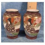 PAIR OF TRICO NAGOYA JAPAN HAND-PAINTED VASES 4'