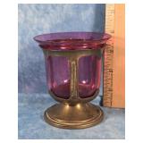 CRANBERRY GLASS VITIVE HOLDER METAL STAND