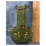 PILGRIM GREEN CRACKLE GLASS PITCHER 5'