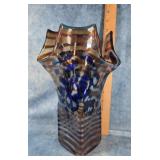 HAND-BLOWN ART GLASS VASE SIGNED 11'