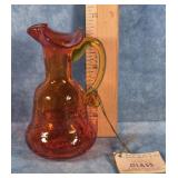 HAND-BLOWN RAINBOW ART GLASS CRACKLE GLASS PITCHER