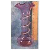 VICTORIAN CRANBERRY GLASS VASE 8' HAND BLOWN