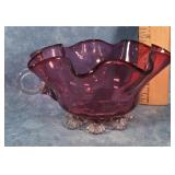 VICTORIAN CRANBERRY GLASS BOWL WITH HANDLE